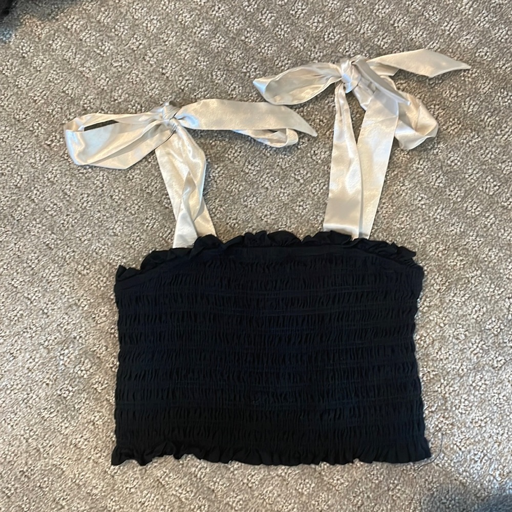 Katie J NYC Black Crop with Silky Shoulder Ties